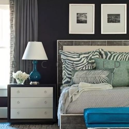 ترکیب رنگ آبی در دکوراسیون اتاق خواب با سرمه ای 