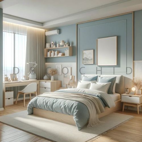 اتاق خواب مدرن آبی روشن