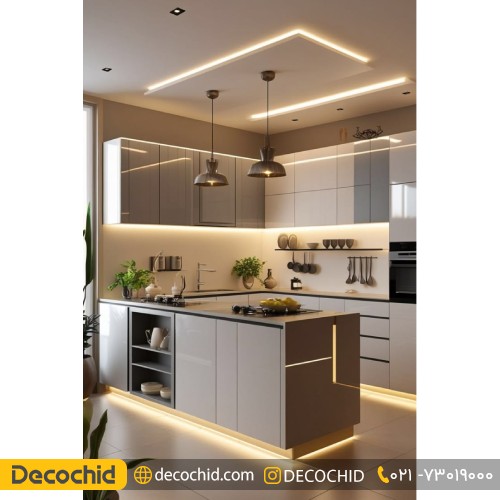 کابینتآشپزخانه مدرن با لاین نور