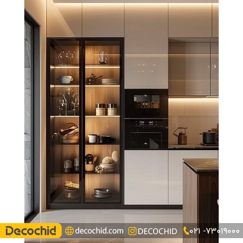 کابینت آشپزخانه مدرن با درب شیشهای