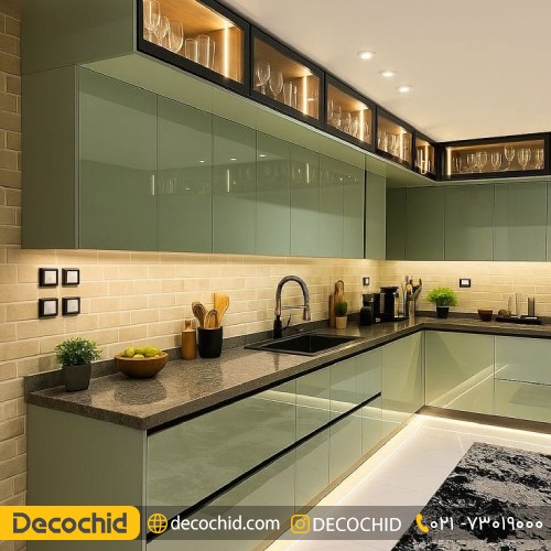 کابینت آشپزخانه مدرن سبز پاستیلی