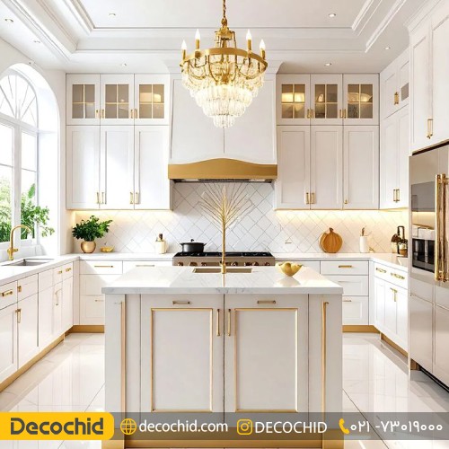 کابینت آشپزخانه ممبران سفید طلایی