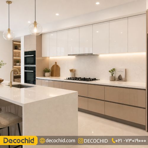 کابینت آشپزخانه های گلاس سفید نسکافه ای