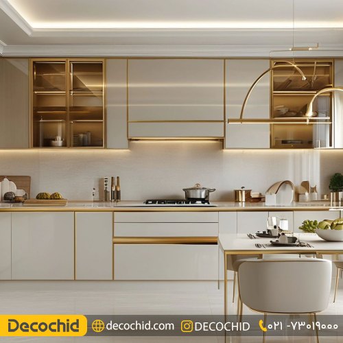 کابینت آَشپزخانه سفید طلایی