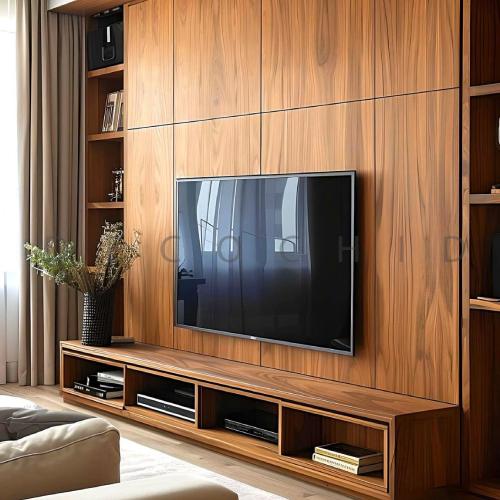 عکس تی وی وال ساده و شیک گردویی