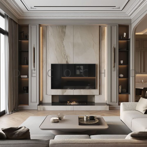 تی وی وال نئوکلاسیک شومینه‌ دار 