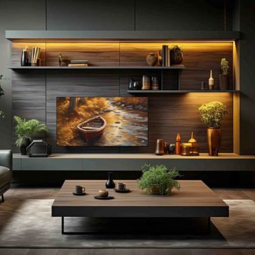 tv wall لاکچری با نور پردازی