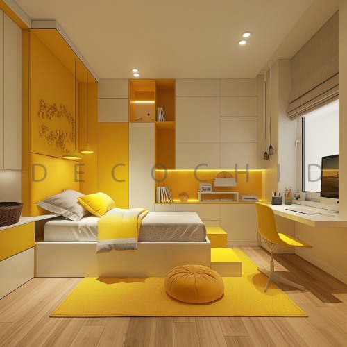 اتاق خواب دخترانه رویایی زرد