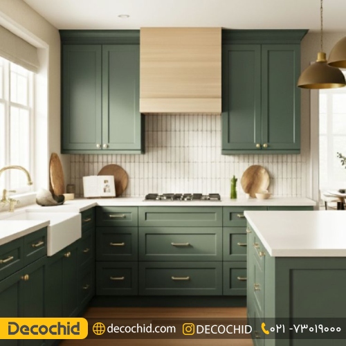 کابینت سبز با رو کابینتی سفید
