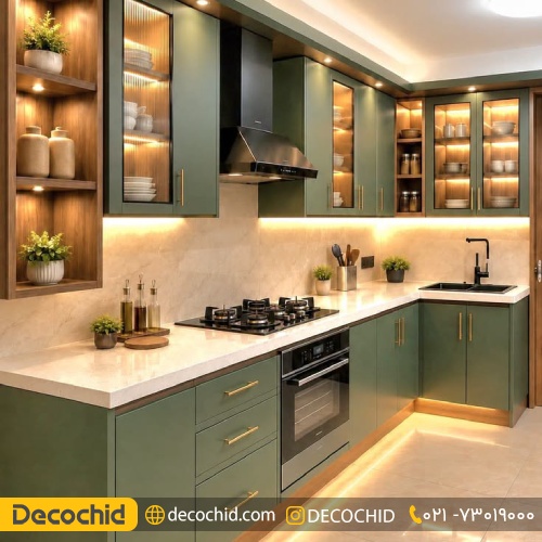 کابینت سبز و چوبی