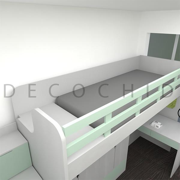 تخت خواب دو طبقه سفید سبز D.1150