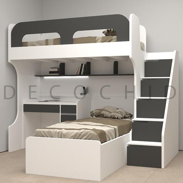 تخت خواب دو طبقه سفید طوسی D.1160